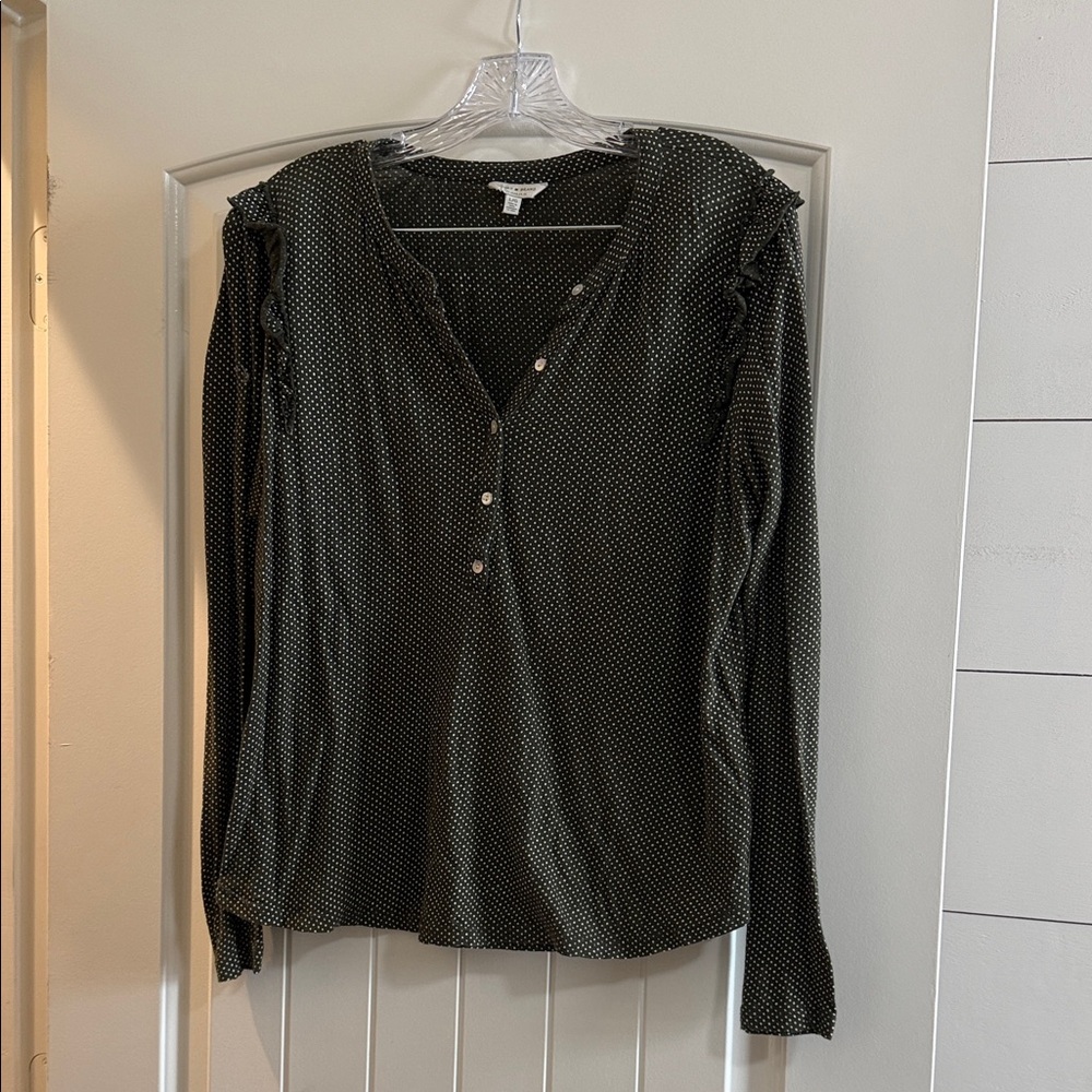 Lucky Brand Black Button Down Shirt with White Dots
